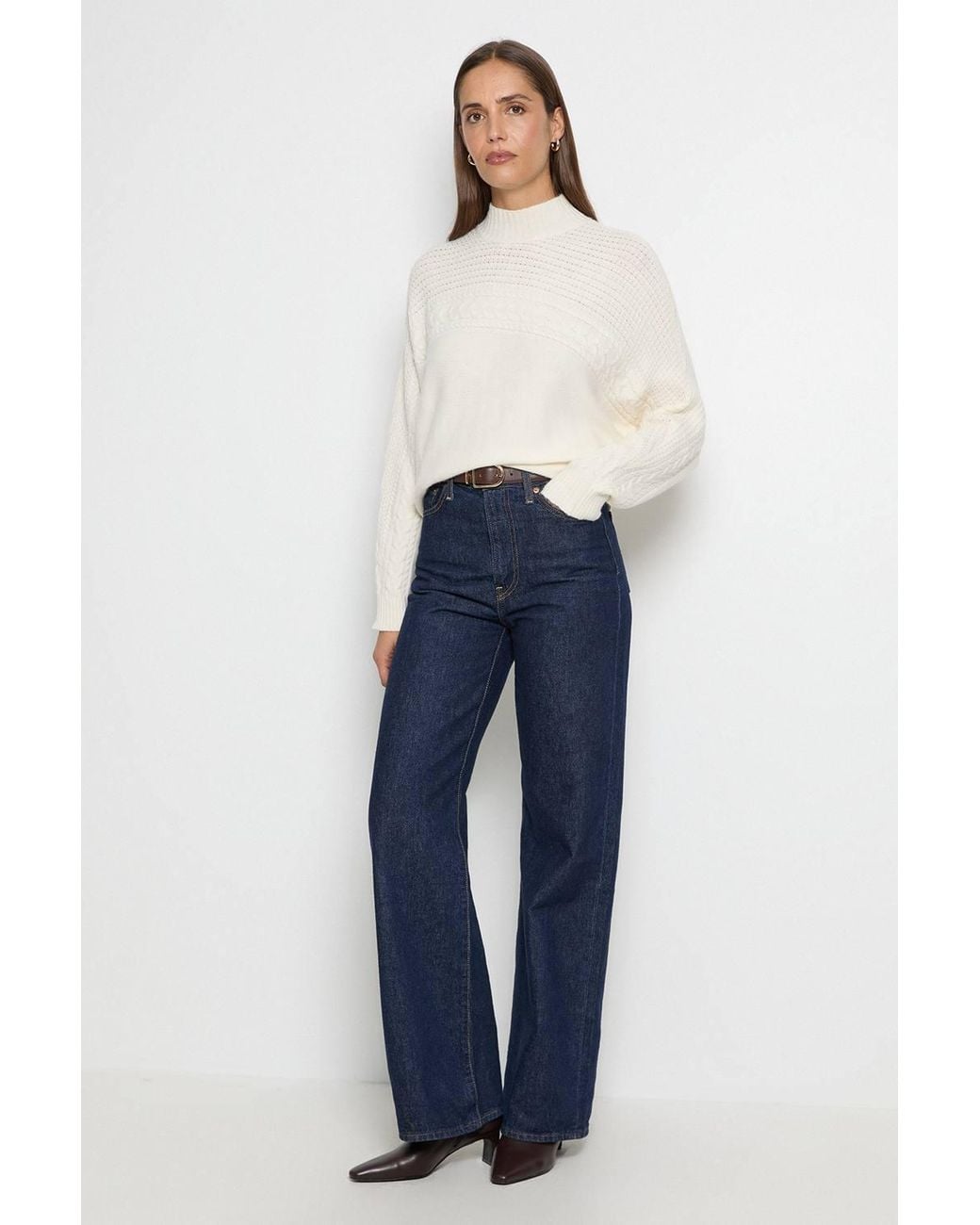 Wallis White Placement Cable Knit Jumper