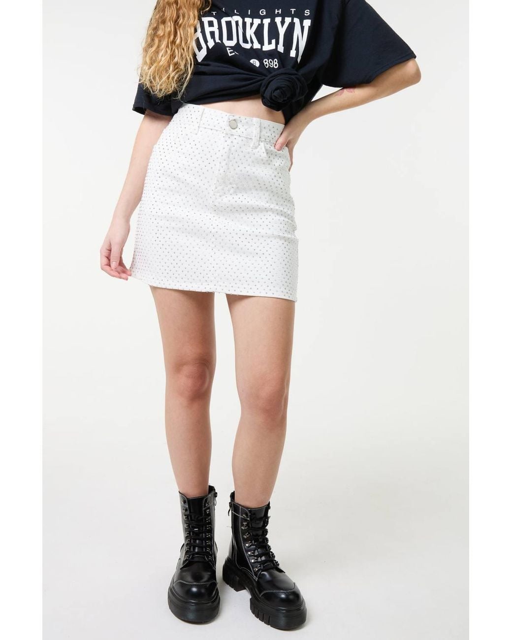 Pink Vanilla Black Denim Diamante Mini Skirt