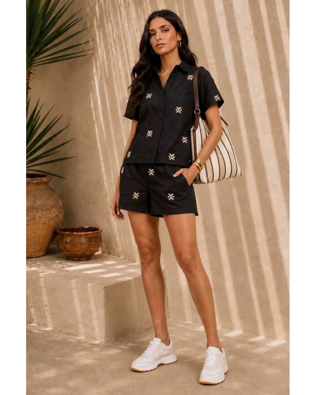 Little Mistress Black Embroidered Rayon Blend Shirt