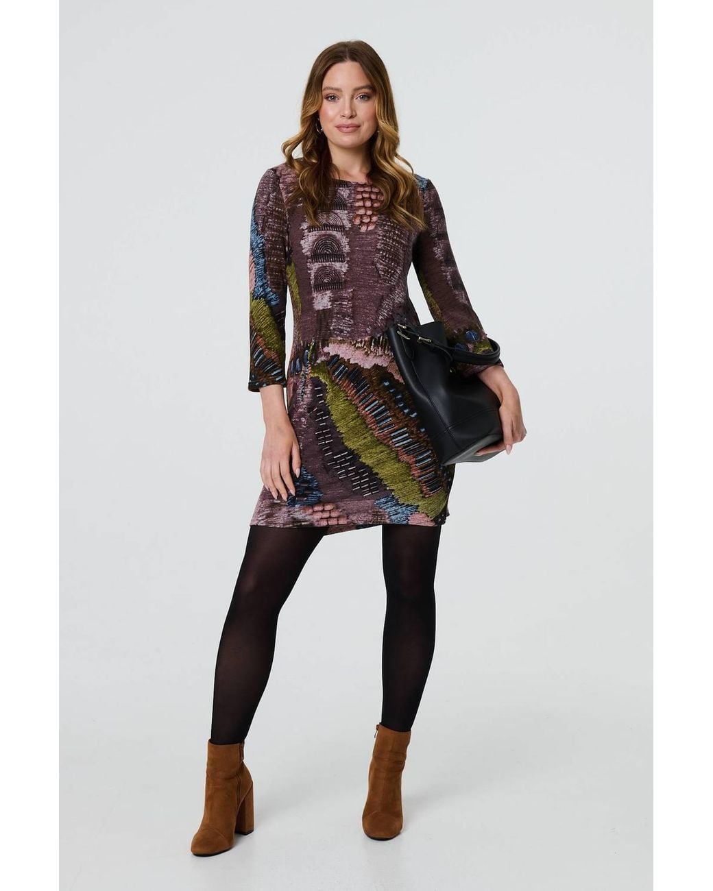 Izabel London Red Printed 3/4 Sleeve Tunic Dress