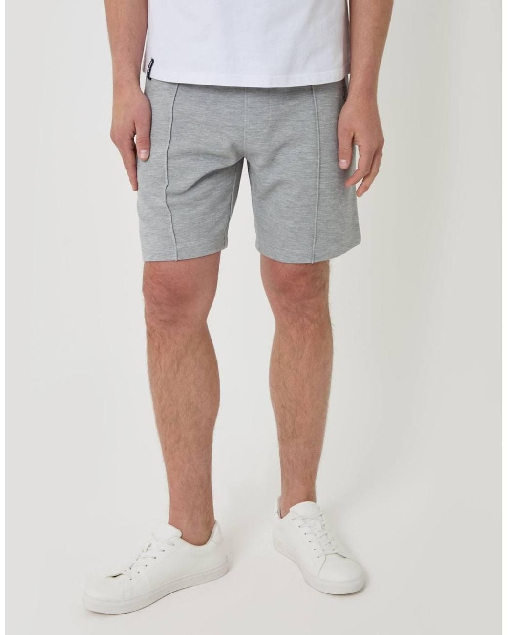 Threadbare White Pique Pleated Sweat Shorts for men
