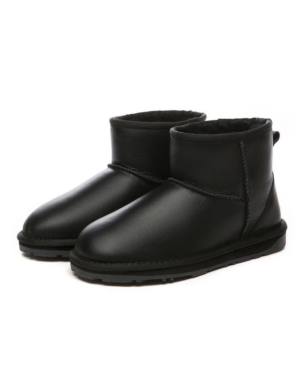 EverAu Australia Black Real Sheepskin Mini Classic Boots With Tpr Sole