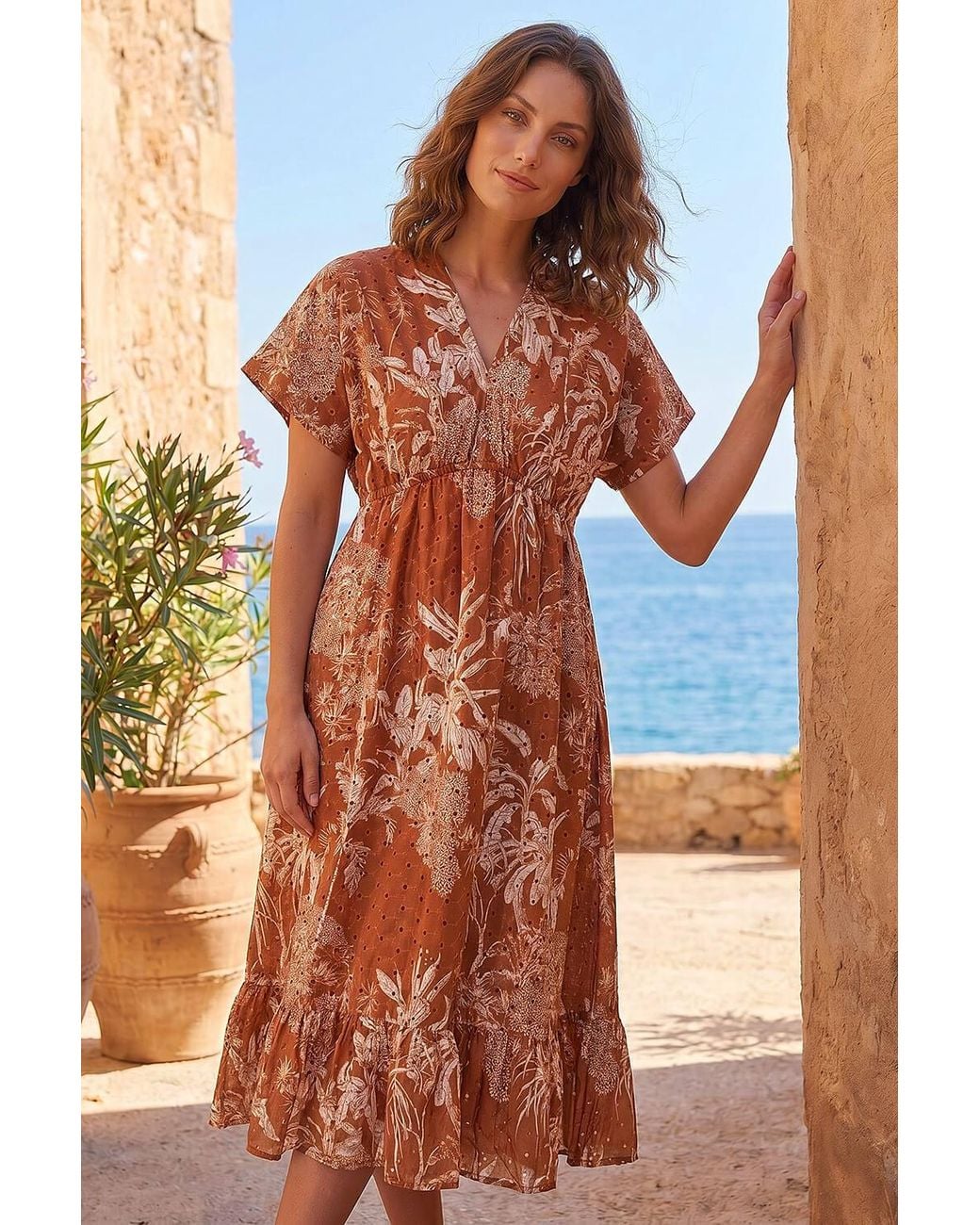 Roman Orange Petite Boho Broderie Dress