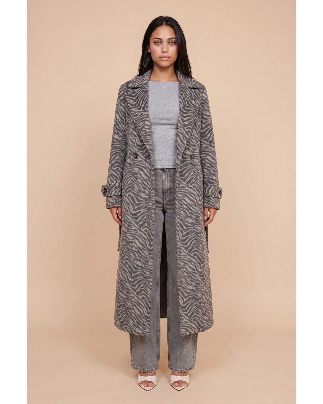 Urban Bliss Gray Wool Blend Zebra Formal Coat