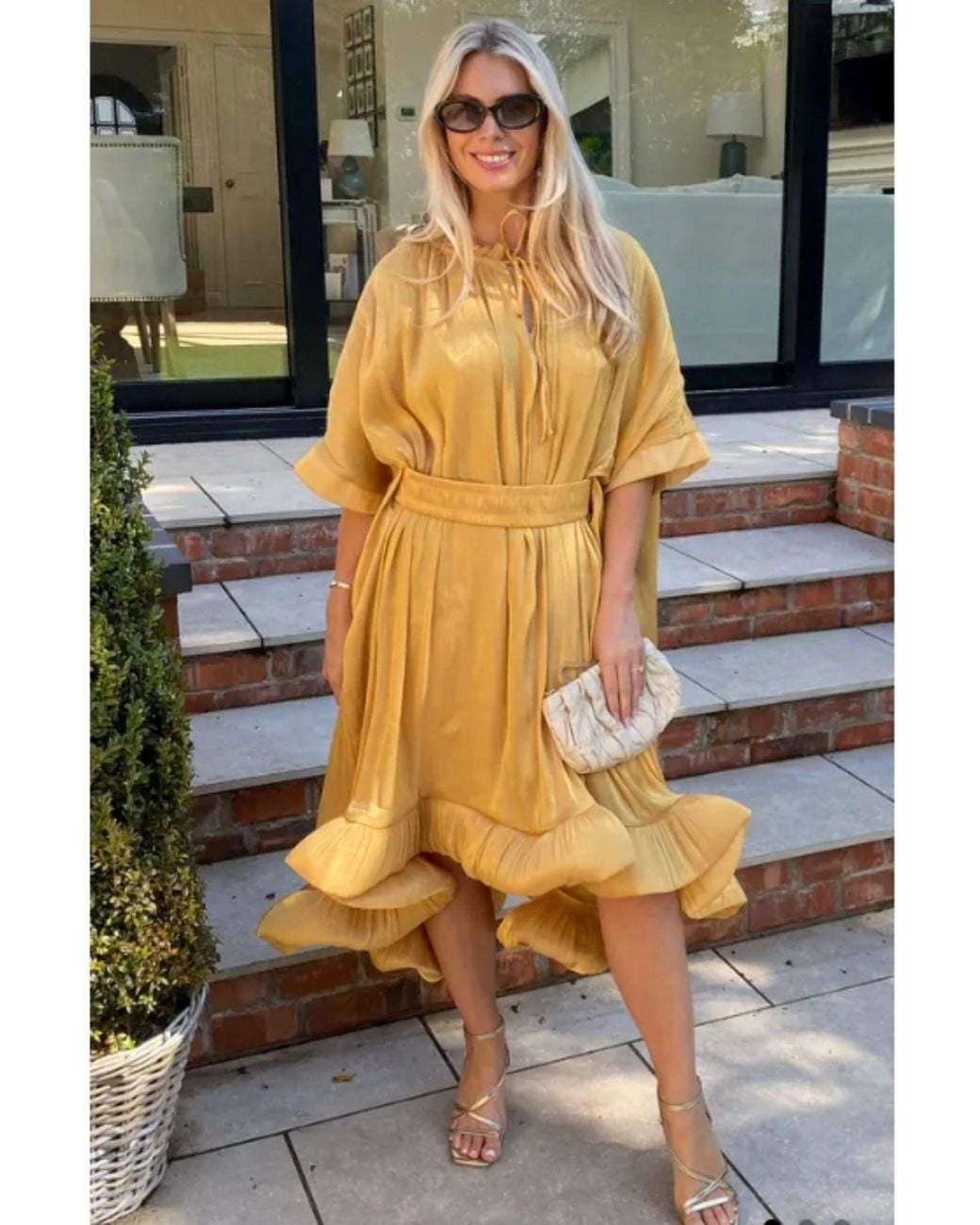 CY Gray Ruffle Hem Oversized Dress With Belt