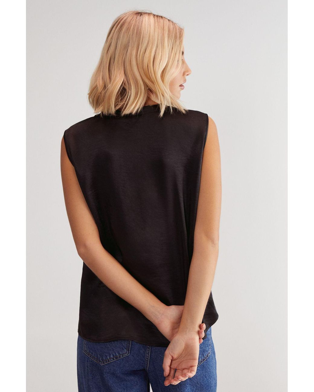 Nasty Gal Black Textured Satin Button Through Collarless Vest
