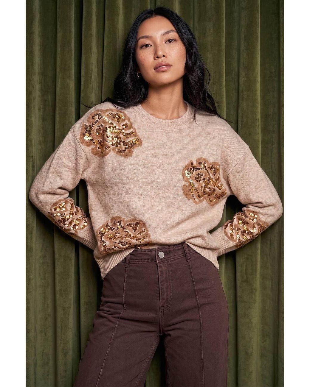 Roman Natural Floral Sequin Knit Jumper