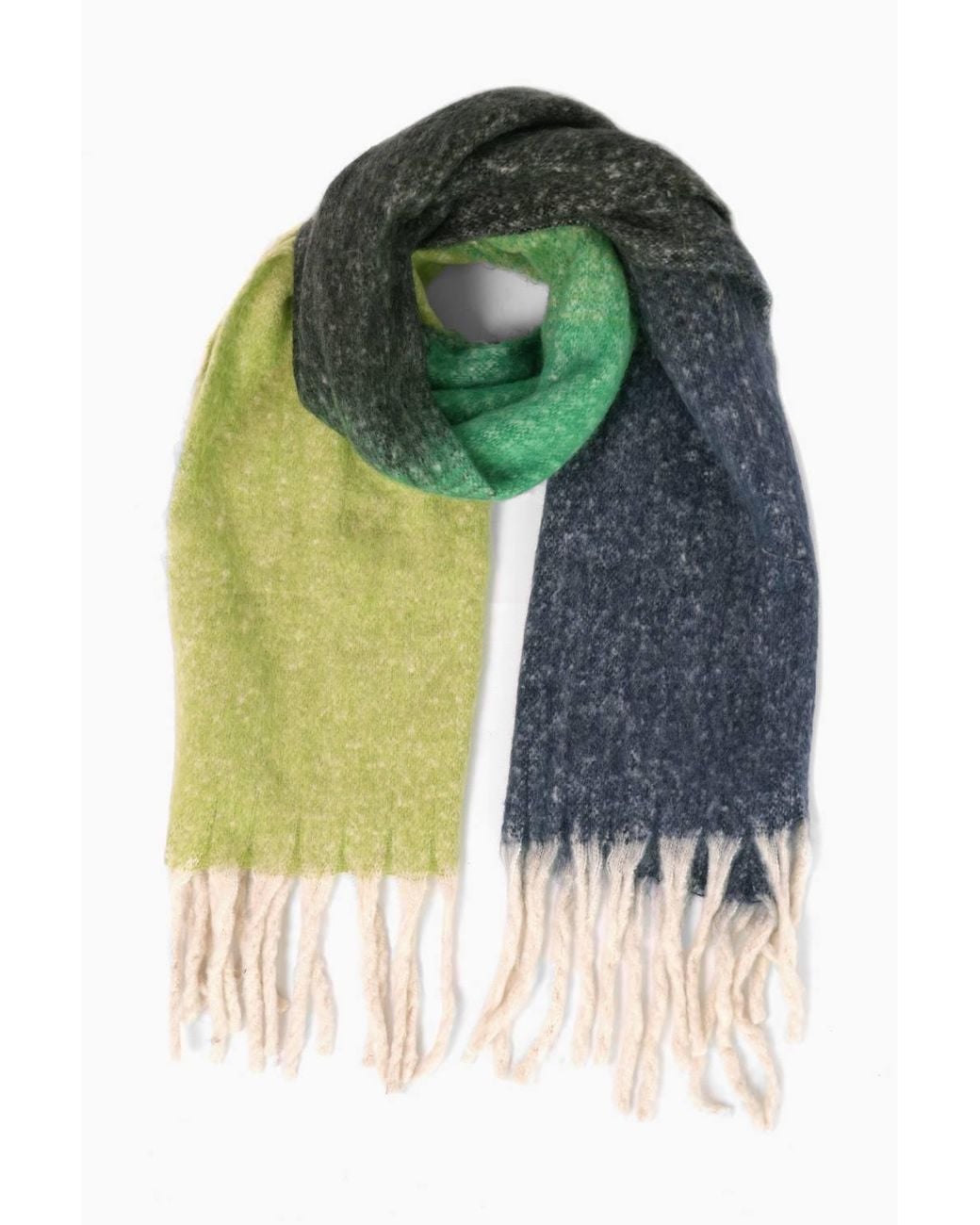 SARTA Blue Ana Colour Block Tasselled Heavyweight Winter Scarf
