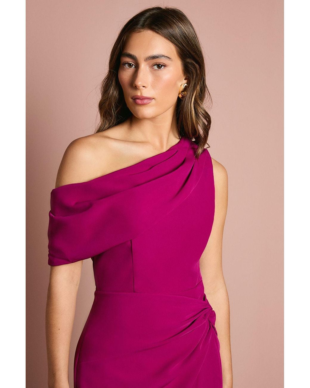 Coast Pink One Shoulder Twist Front Pencil Dress