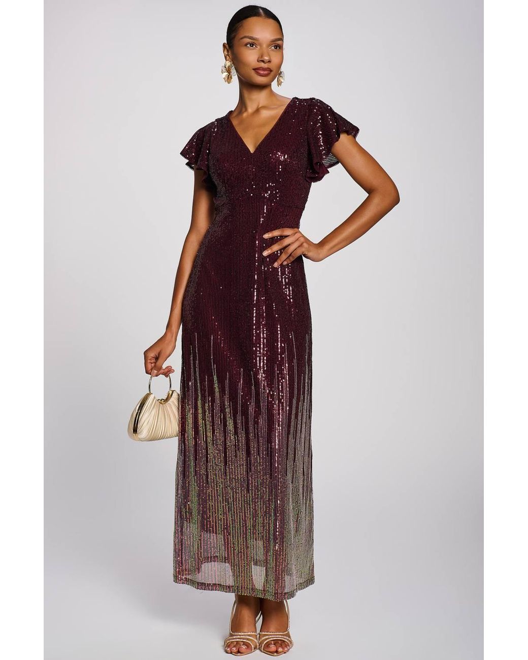 Jolie Moi Red Placement Patterned Sequin Maxi Dress