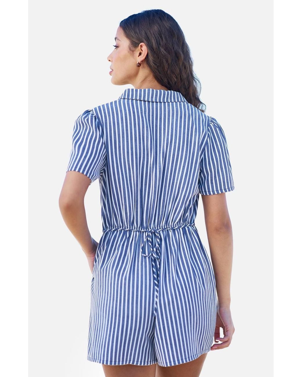 Yumi' Blue Stripe Retro Playsuit