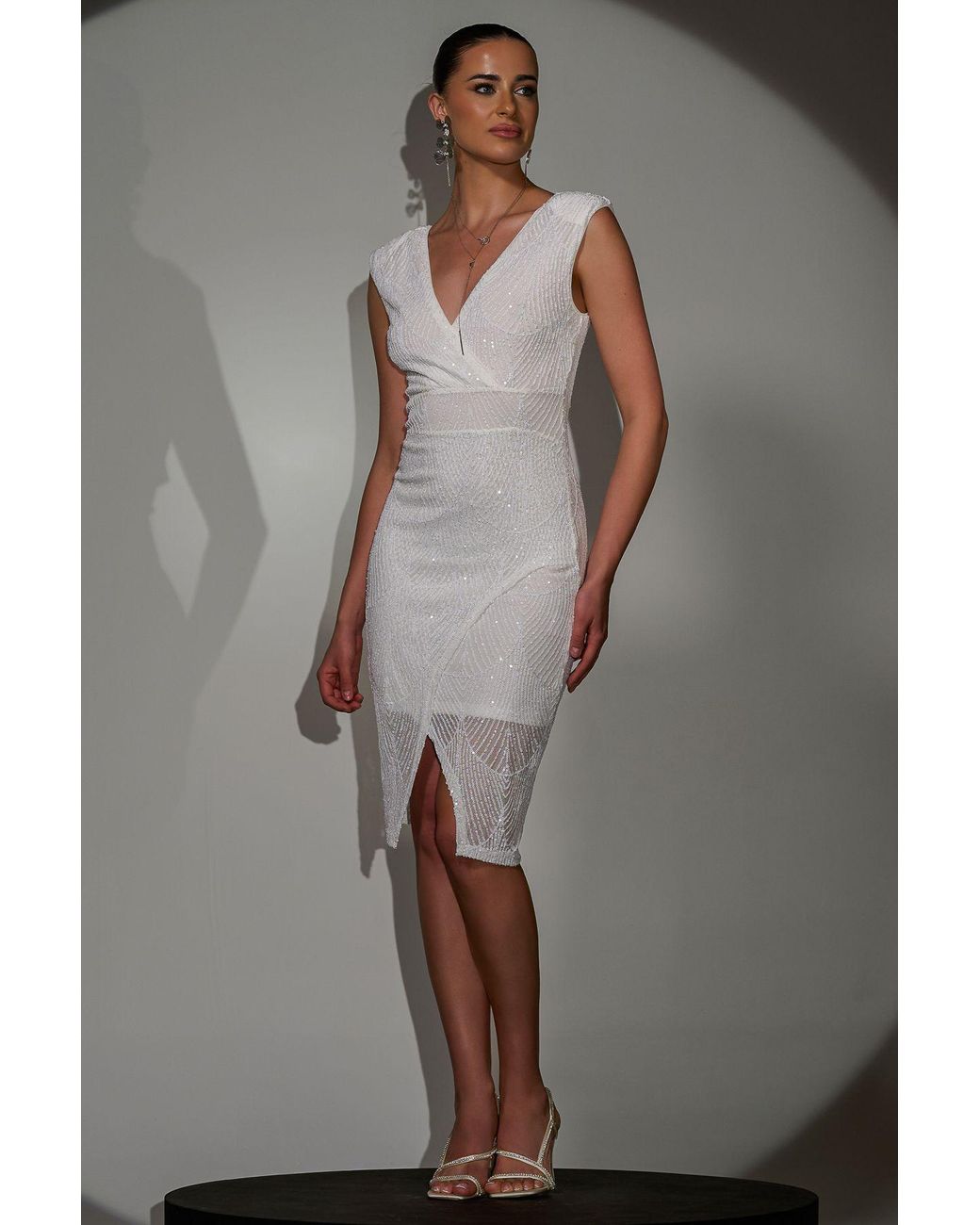 Jolie Moi Gray Demi Sequin Wrap Slit Bodycon Dress