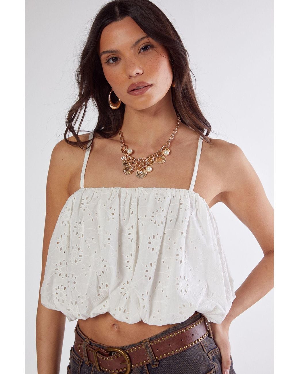 Nasty Gal White Broderie Puffball Cami Top