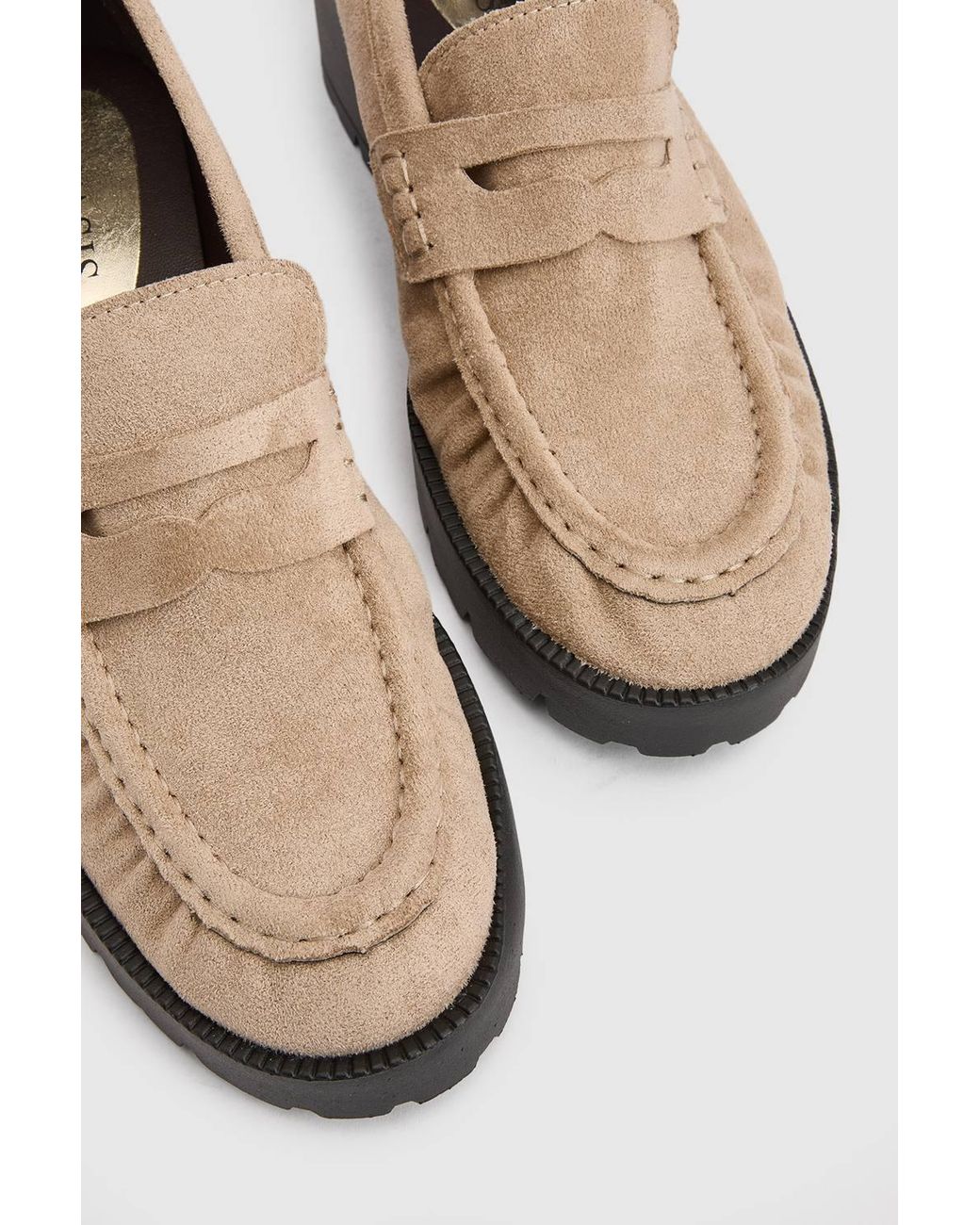 Oasis Natural Nova Ruched Toe Faux Suede Block Heeled Loafers