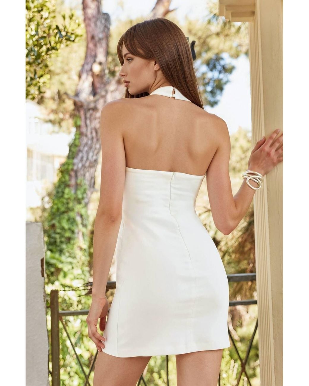 Hiccup White Bodycon Mini Dress With Halter Collar
