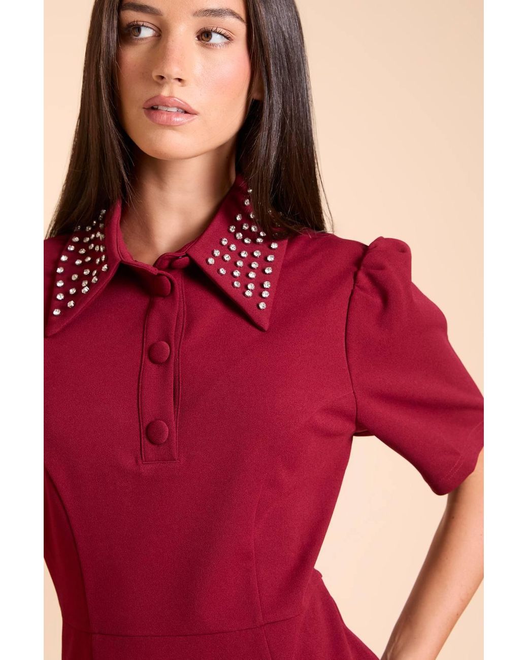 Dorothy Perkins Red Dp Luxe Diamante Collar Shift Mini Dress