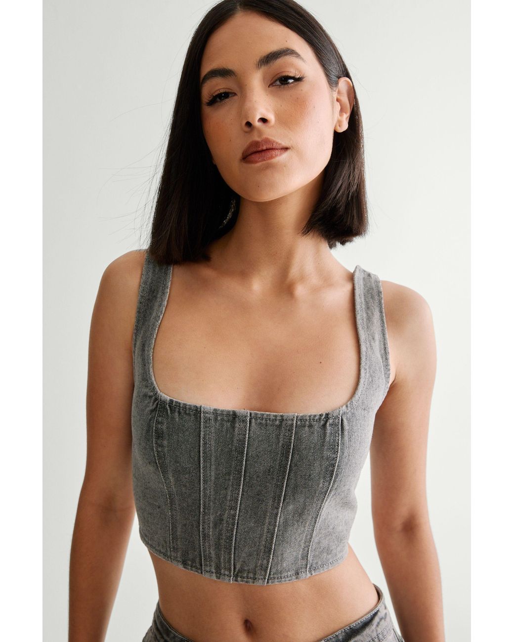 Nasty Gal Black Lace Back Detail Denim Corset Top