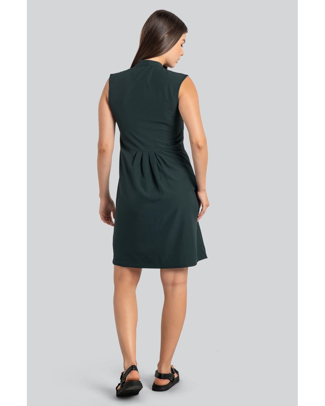 Enorsia Blue Band Collar Sleeveless Chettle Dress