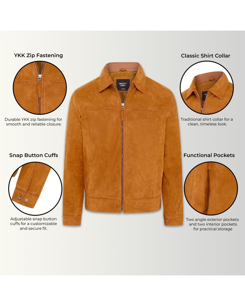 Infinity Leather Brown Goat Suede Leather Harrington Biker Jacket for men