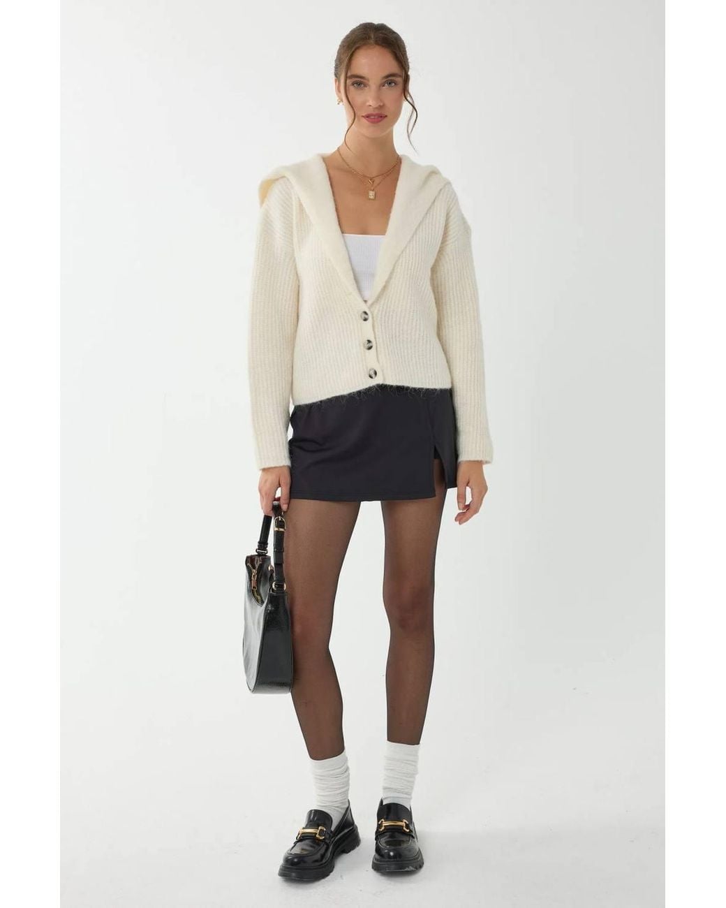 Hiccup White Relaxed Fit Buttoned Knit Cardigan