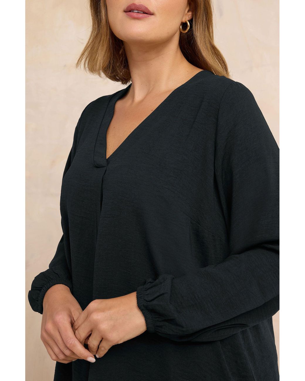 Evans Black Pleat Front Long Sleeve Blouse