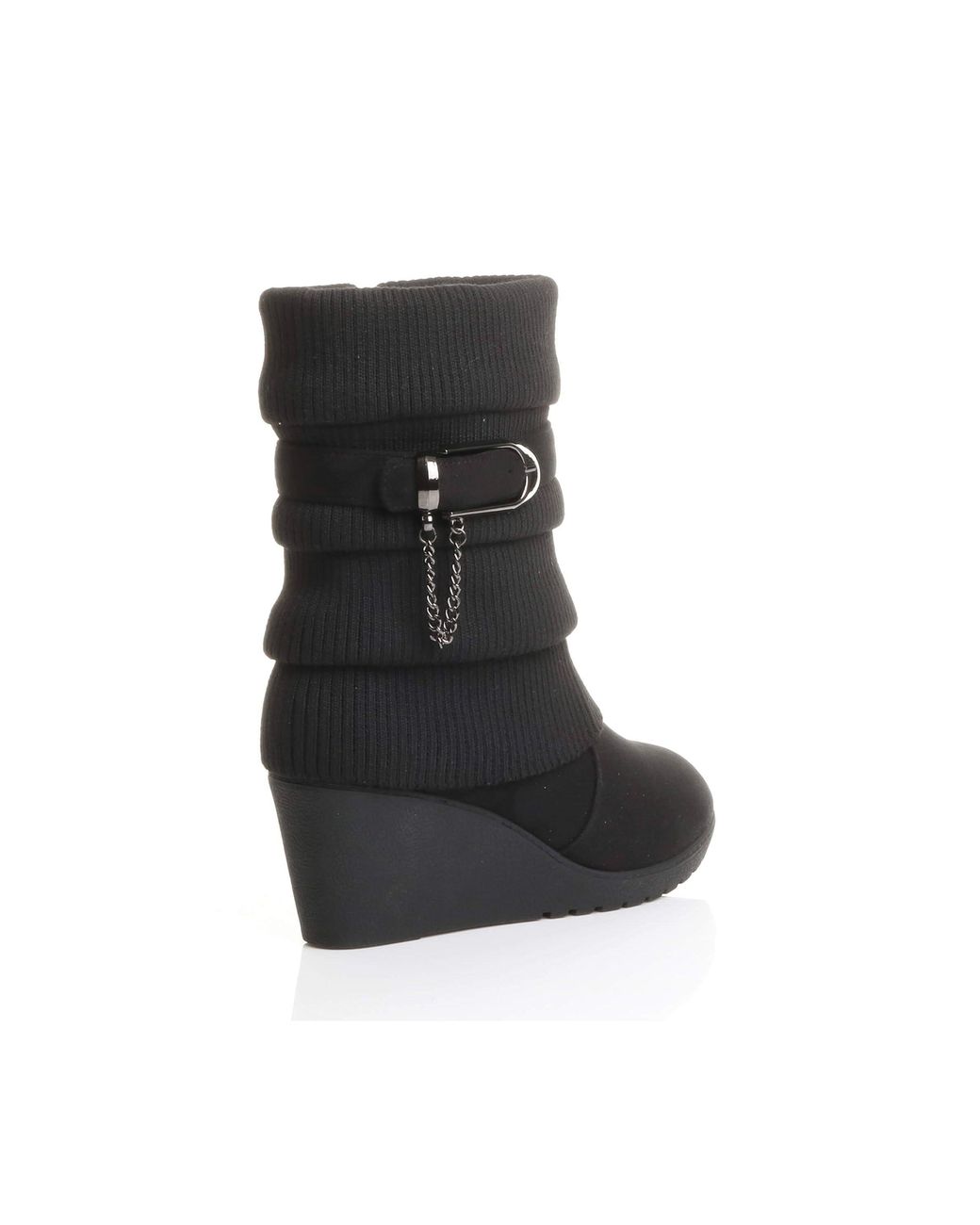 AJVANI Black Mid Wedge Heel Slouch Ankle Boots