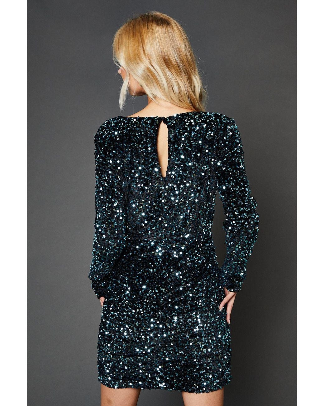 Dorothy Perkins Gray Ruched Velvet Sequin Mini Dress