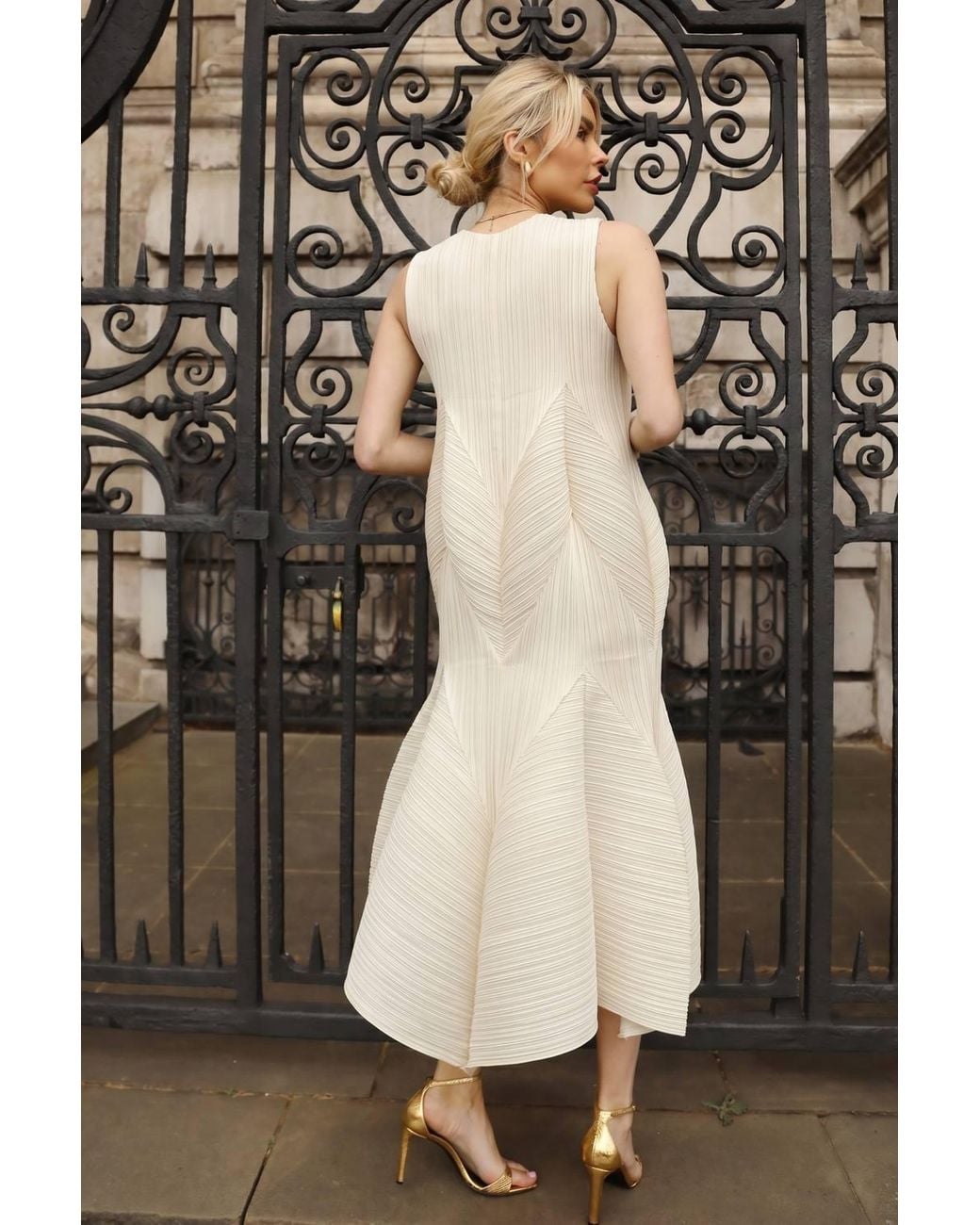 CY Black Sculptural Pleated Midi Dress With Structured Panels