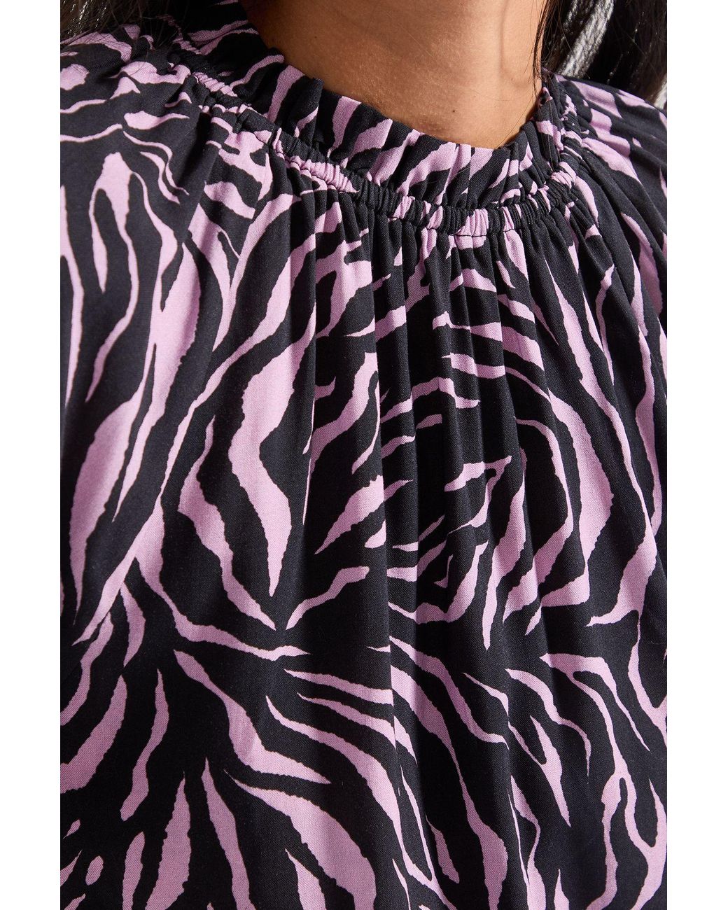 Dorothy Perkins Purple Petite Frill Neck Shirred Cuff Blouse