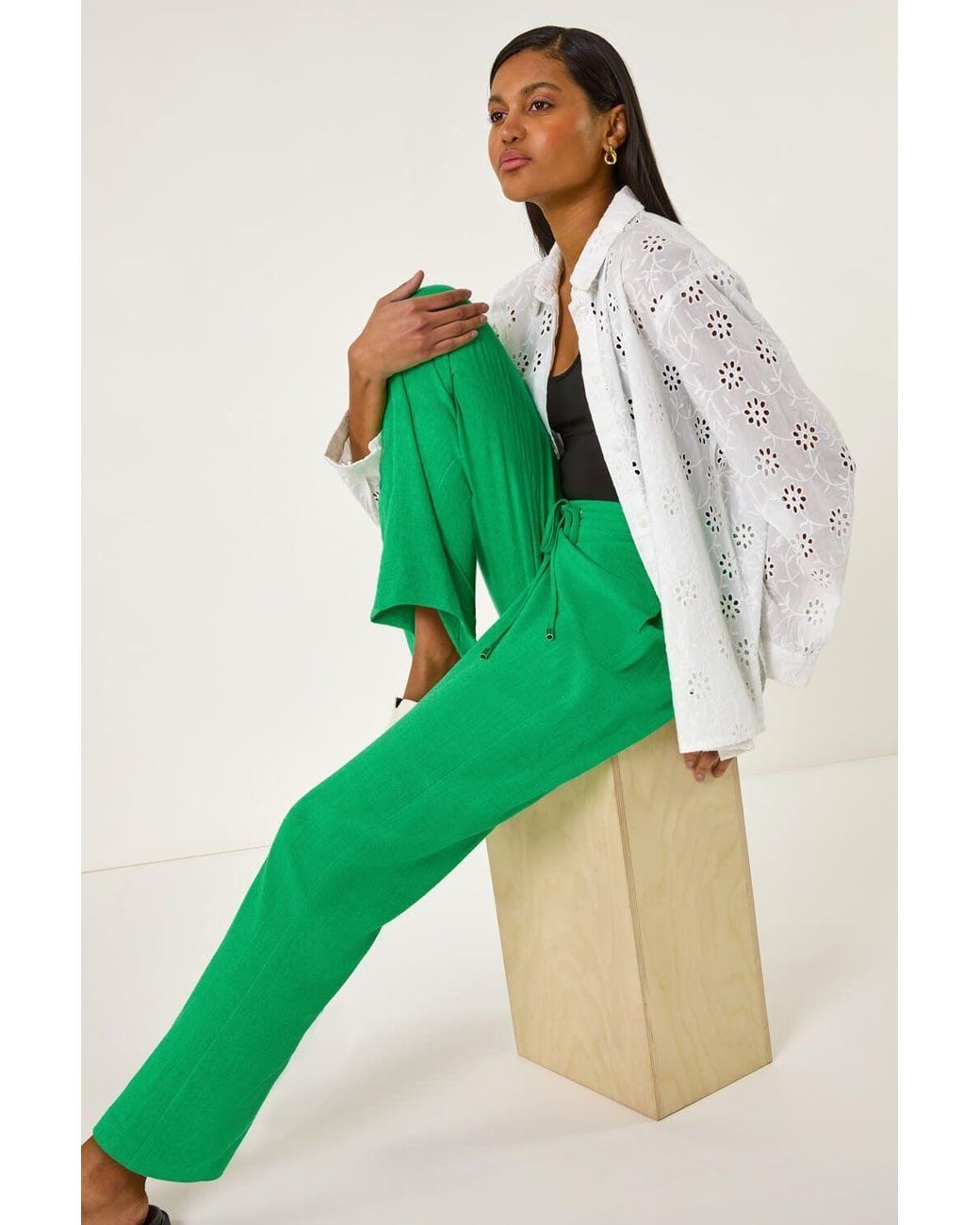 Roman Green Full Length Linen Trousers
