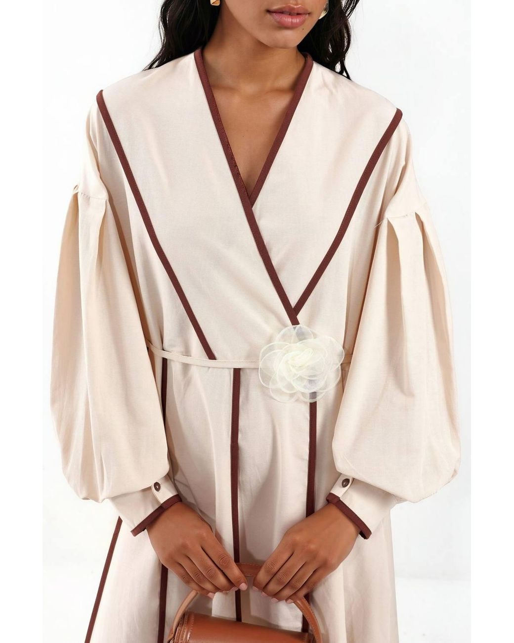 Msn-Collection Natural Belted Striped Maxi Dress