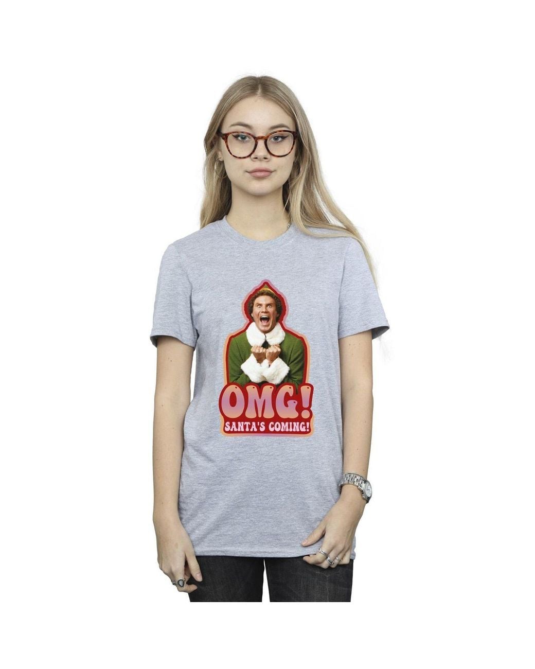 Elf Gray Santa's Coming Cotton Boyfriend T-Shirt