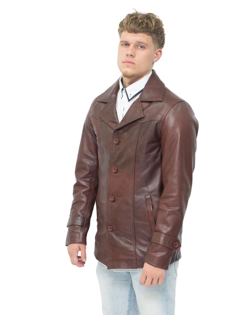Infinity Leather Brown Vintage Trench Style Leather Coat-Macau for men