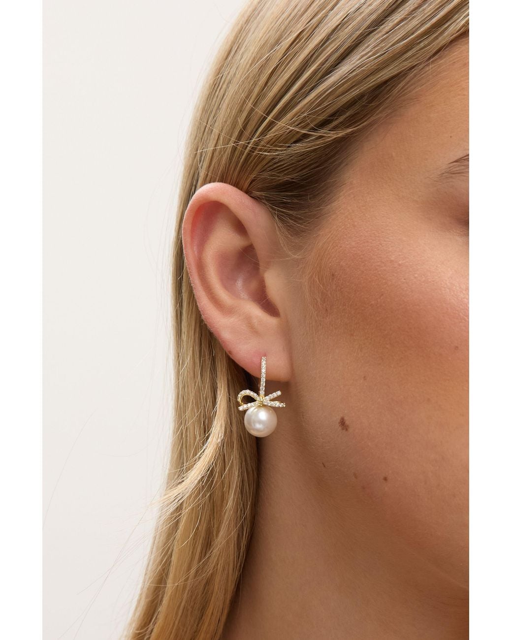 Jon Richard Metallic Plated Crystal Bow & Pearl Hoops