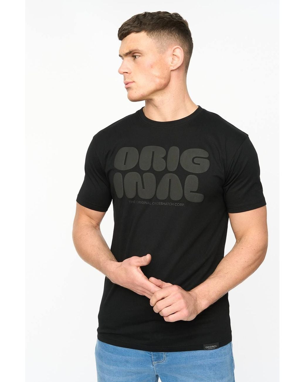 Crosshatch Black Transflate Crew Neck Cotton T-Shirt With Puff Print Logo for men