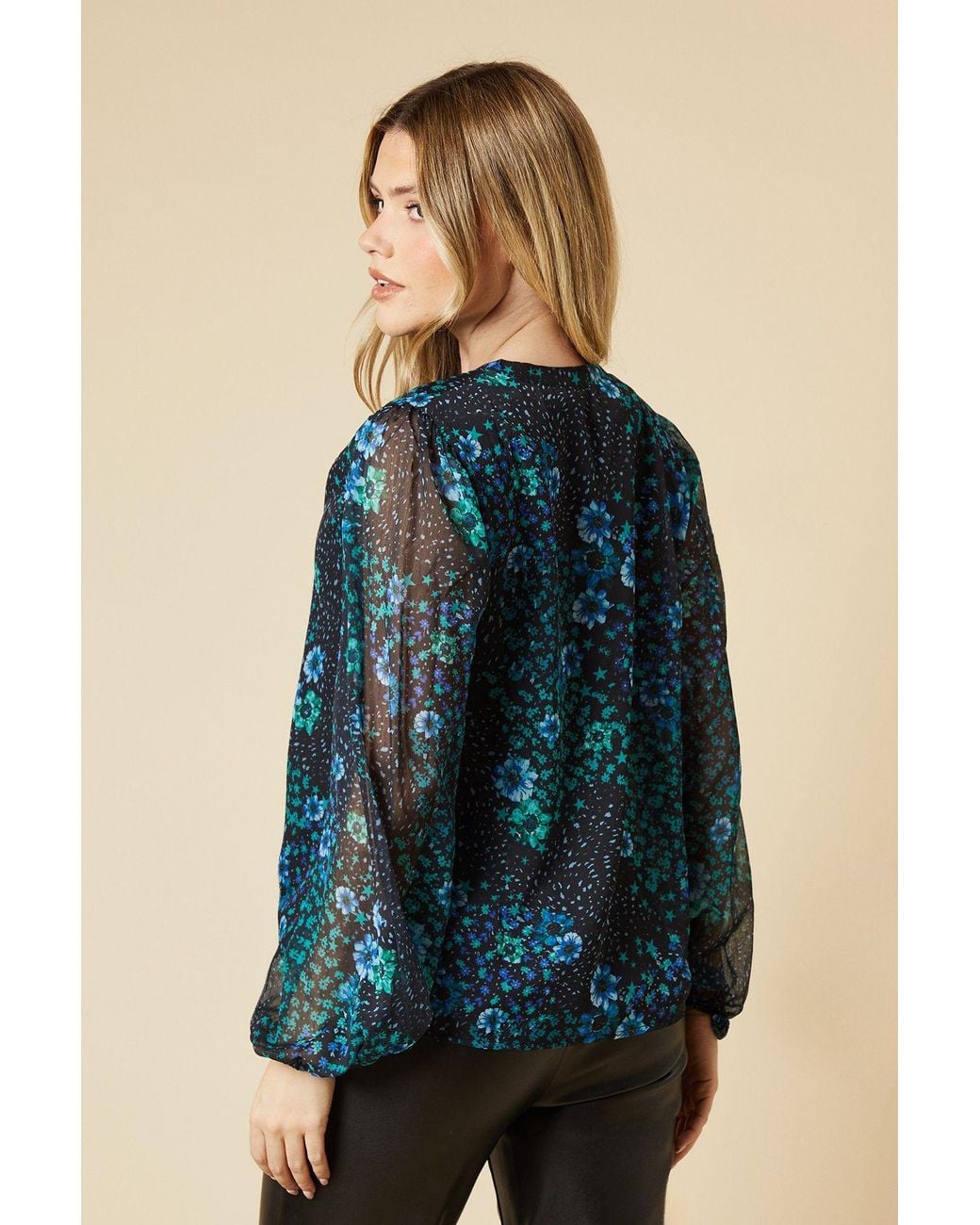 Dorothy Perkins Blue Patchwork Floral Chiffon Overhead Shirt