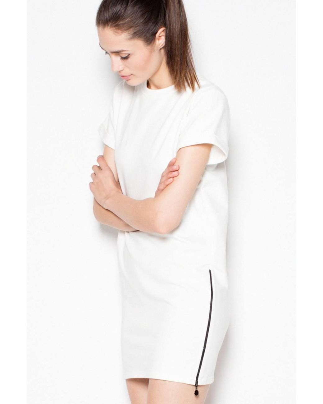 Love Lace White Sweatshirt Knit Dress With Side Zippers Style 77218