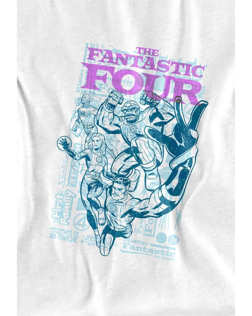 Marvel White Fantastic Four Lineart Heroic First Family Long Sleeve T-Shirt