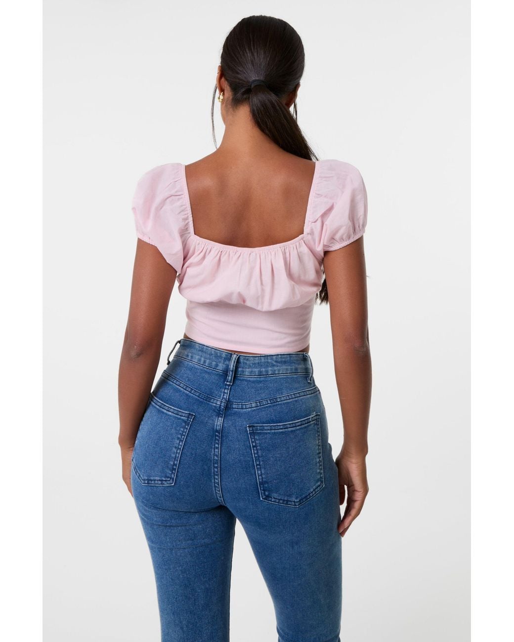 Pink Vanilla Blue Puff Sleeve Broderie Detail Top