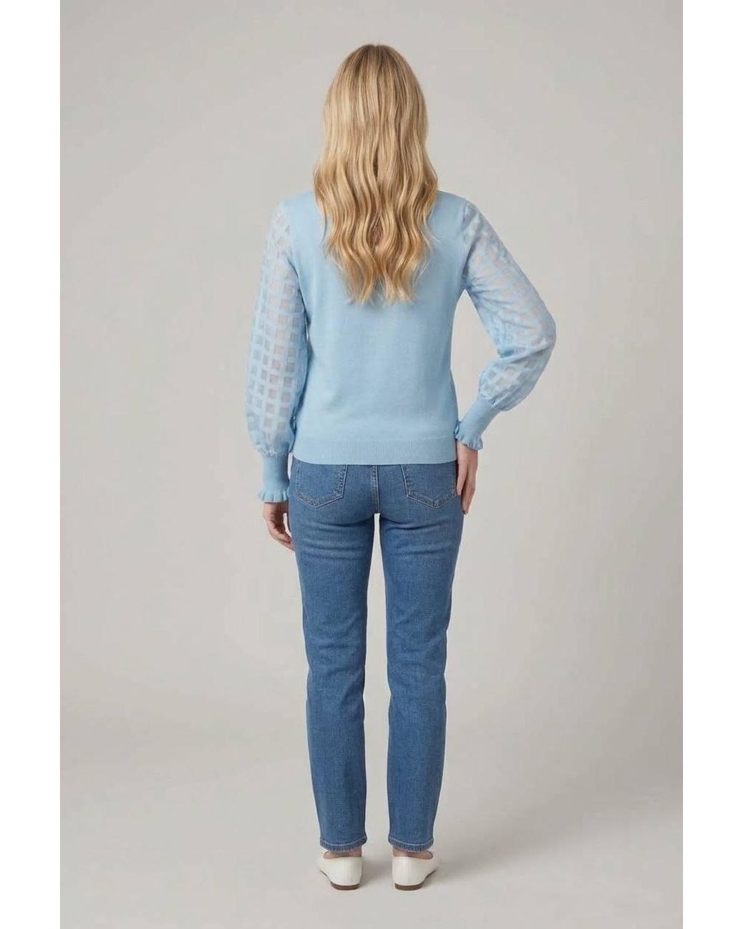 Izabel London Blue Semi Sheer Textured Sleeve Knit Top