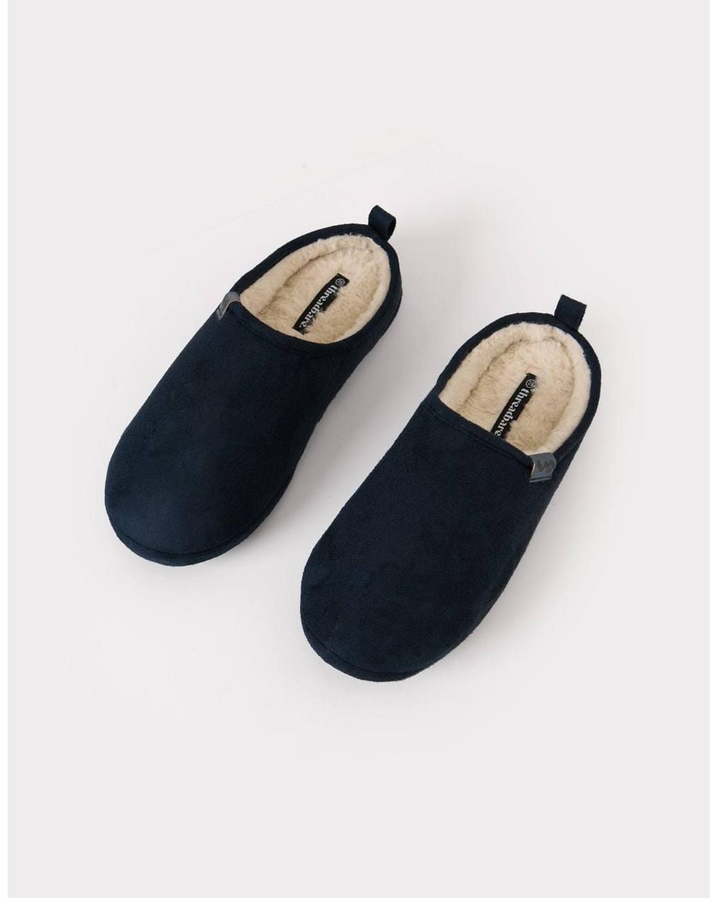 Threadbare Blue Faux Suede Faux Fur Lined Mule Slippers for men