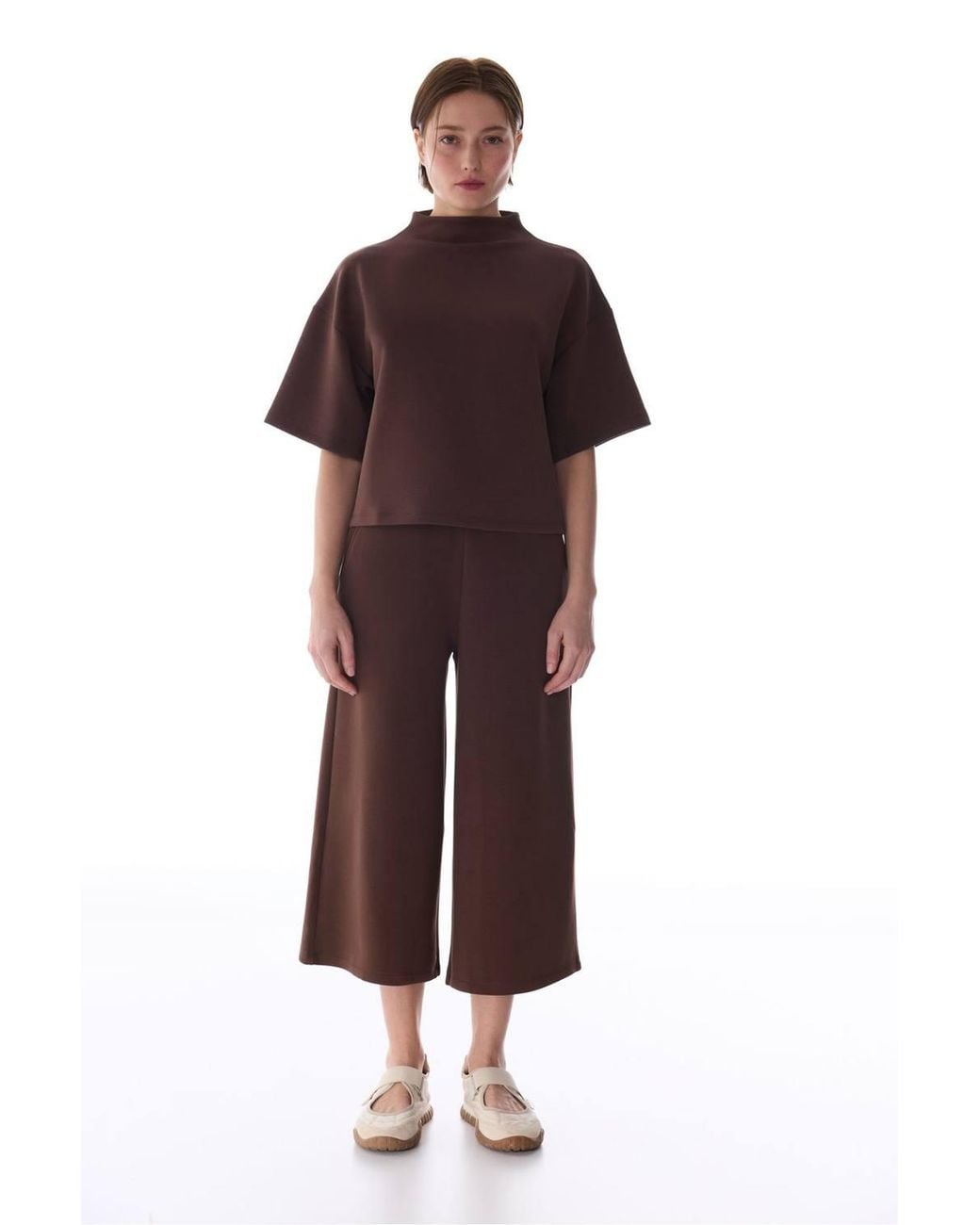 Penti Brown Crew Neck Crop Modal Top