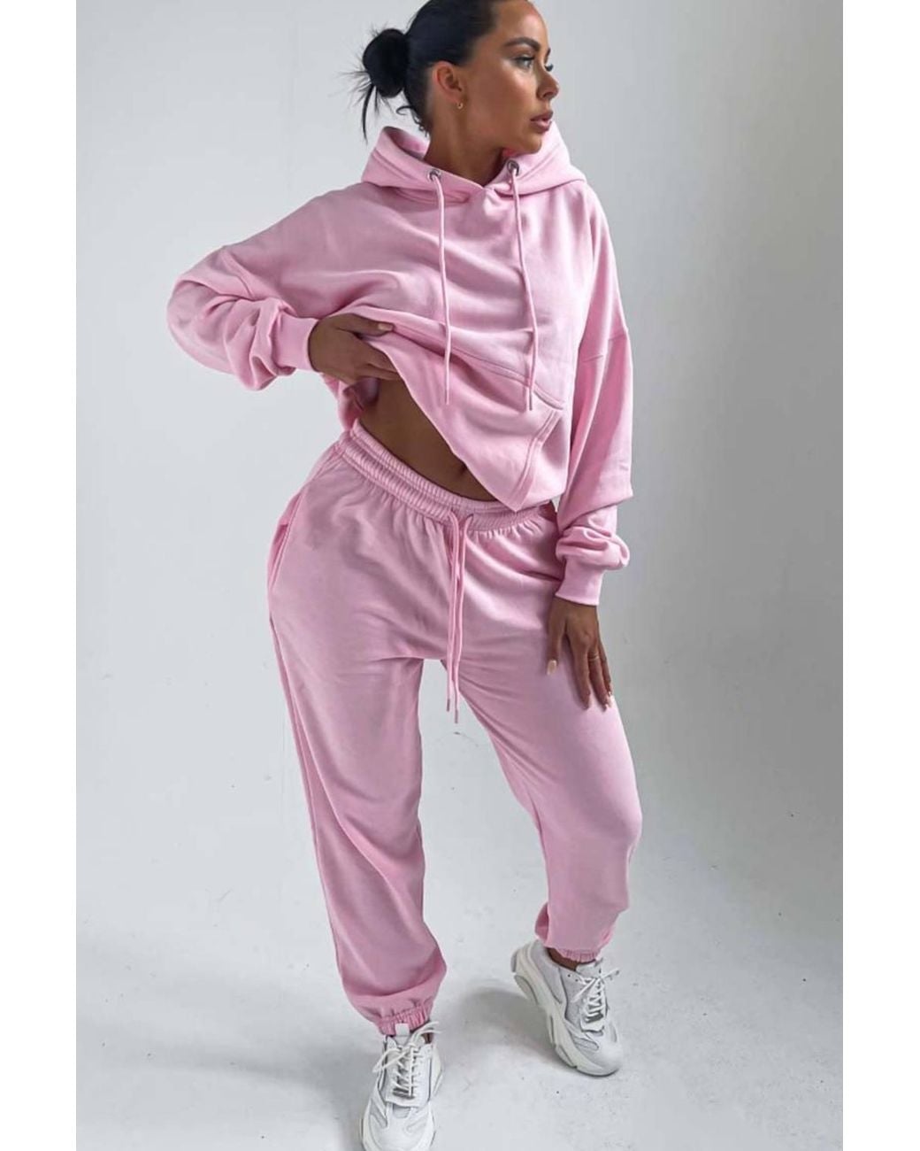 Femme Luxe Pink Oversized Front Pocket Pullover Hoodie Cuffed Joggers Loungewear Set