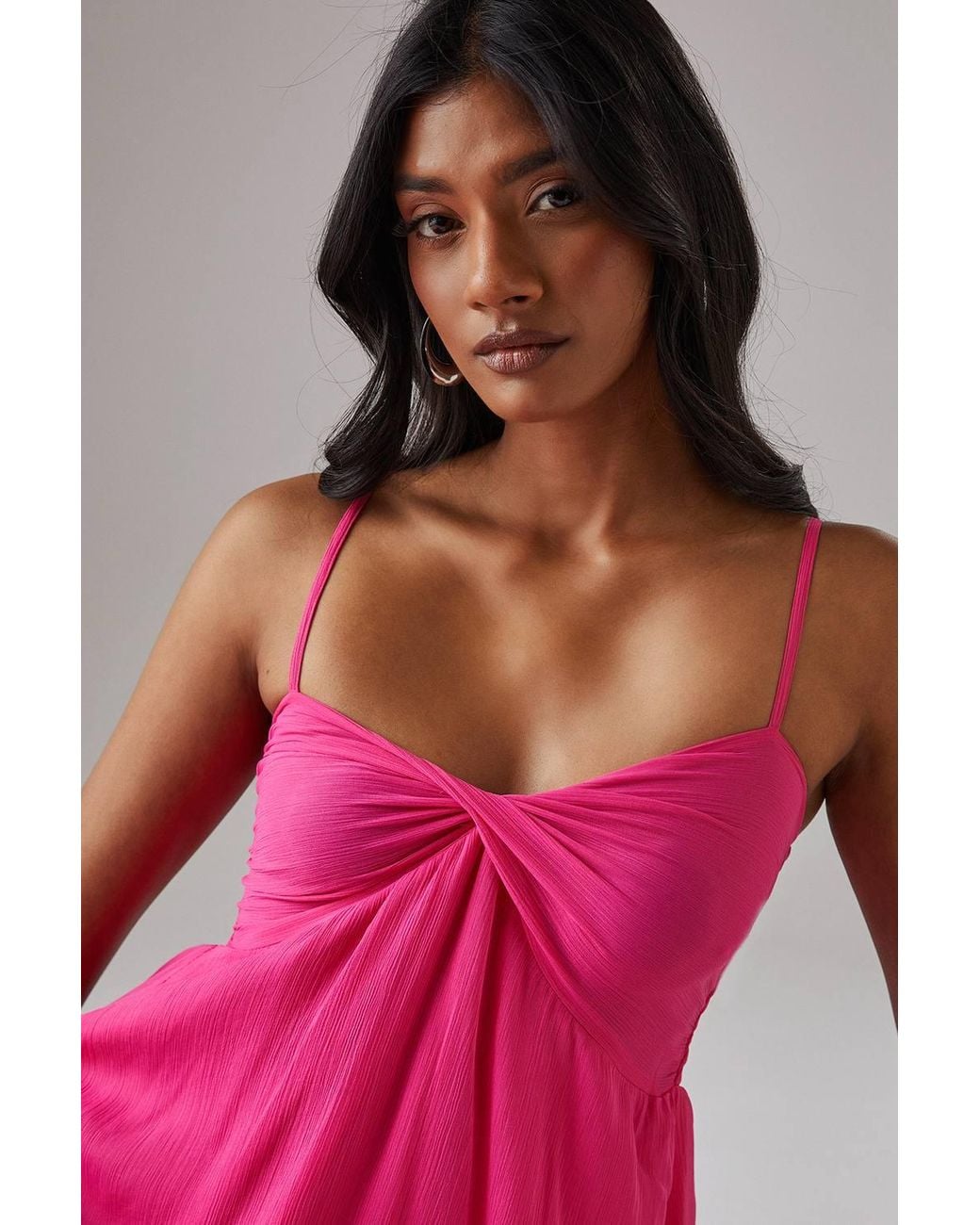 Warehouse Pink Chiffon Asymmetric Double Layer Bandeau Maxi Dress