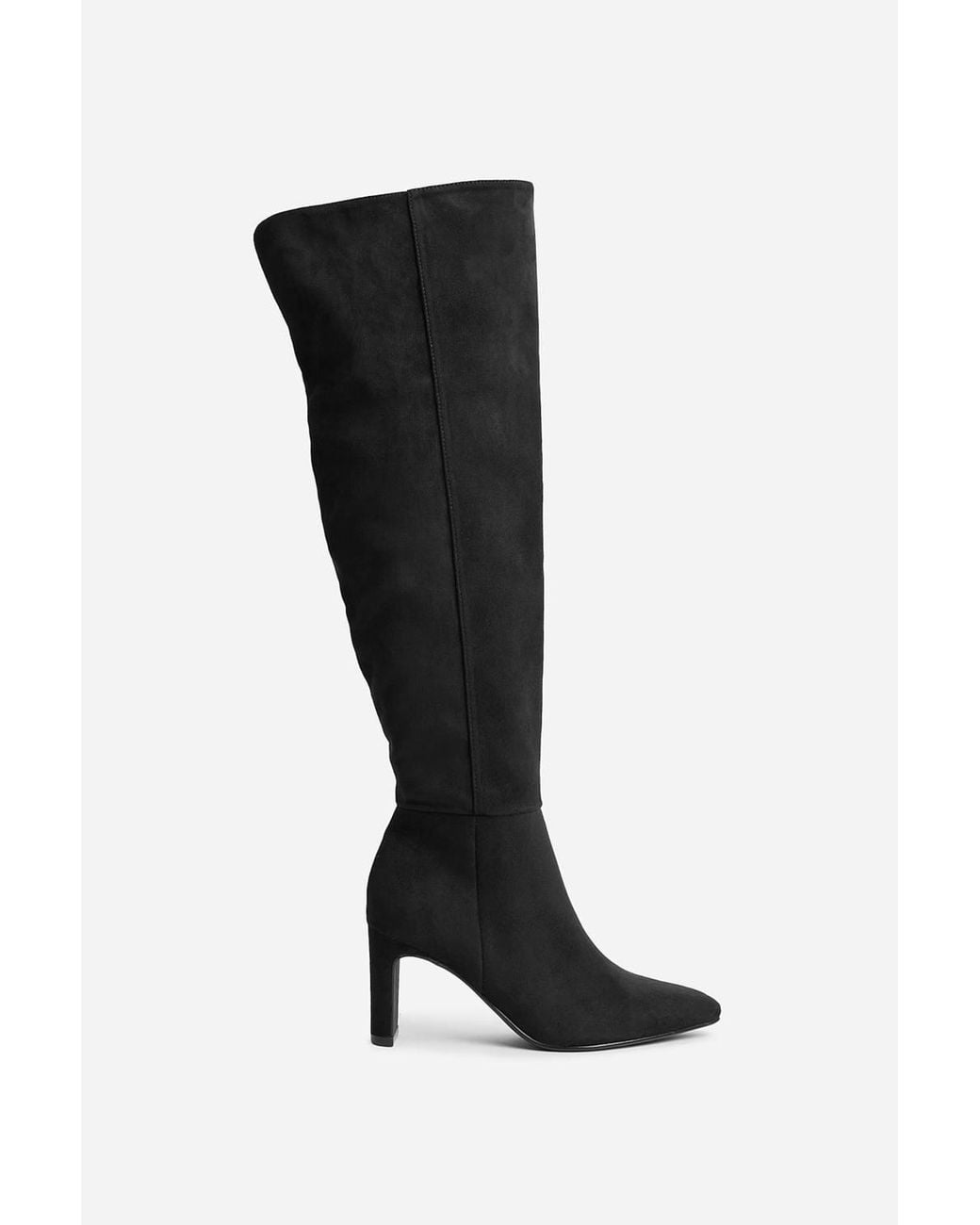 Linzi Black Demand Faux Suede Over The Knee Block Heeled Boot