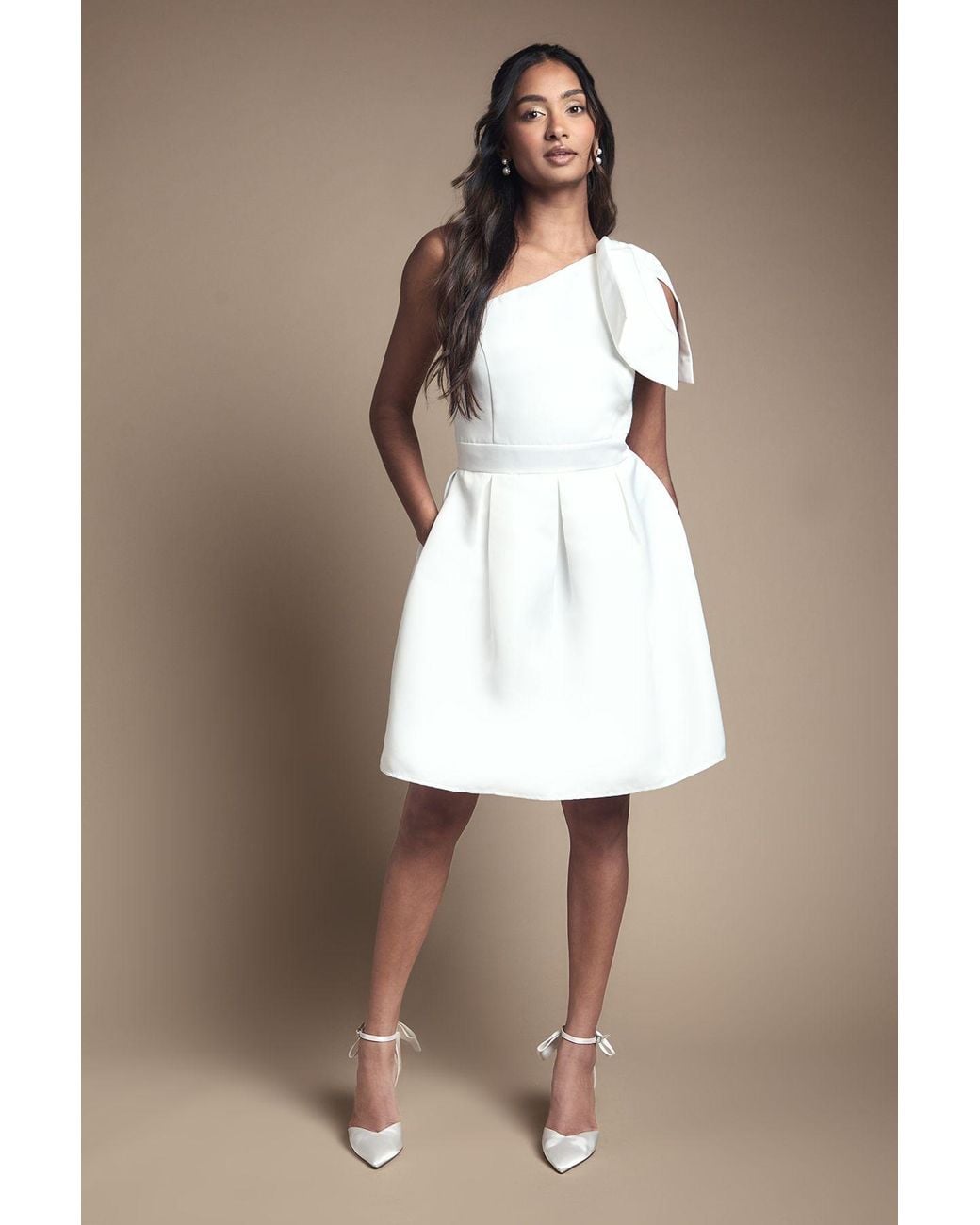 Coast Brown One Shoulder Statement Bow Bridal Mini Dress