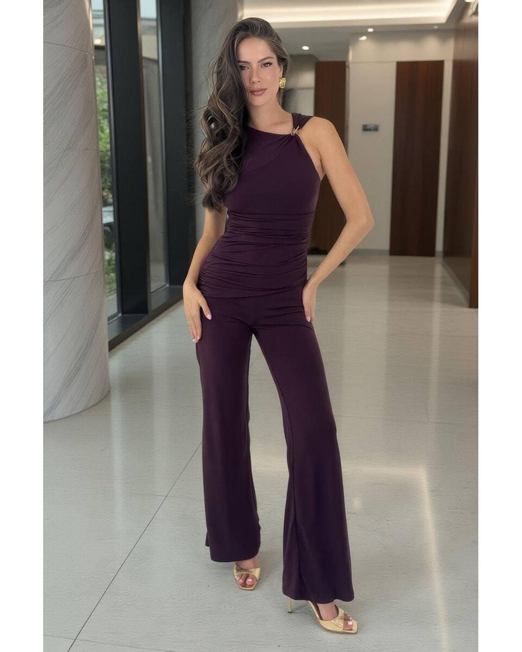 AX Paris Multicolor Dark Hardware Detail Draped Waist Jumpsuit