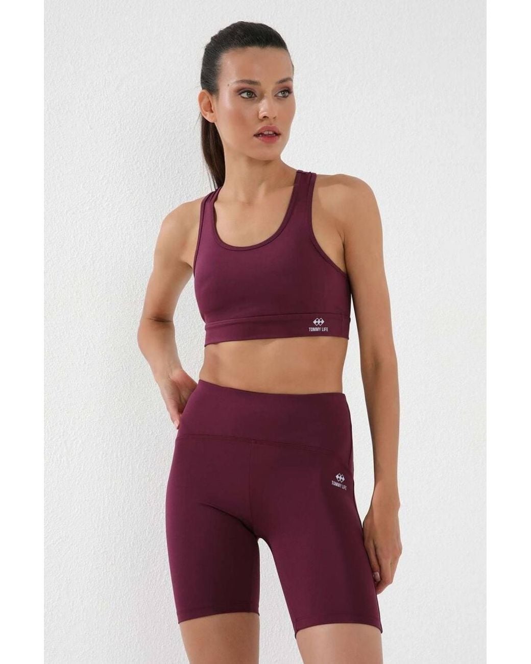 TOMMY LIFE Blue Short High-Waist Slim-Fit Sports Leggings