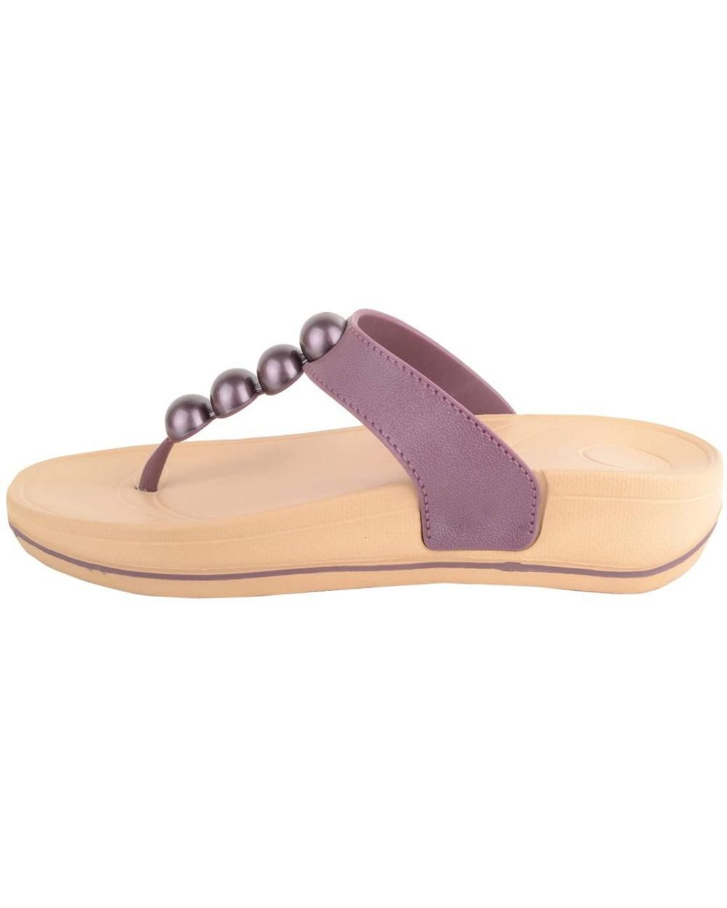 Absolute Footwear Pink Easy Slip On Beaded Wedged Toe Bar Summer Sandals Flip Flops
