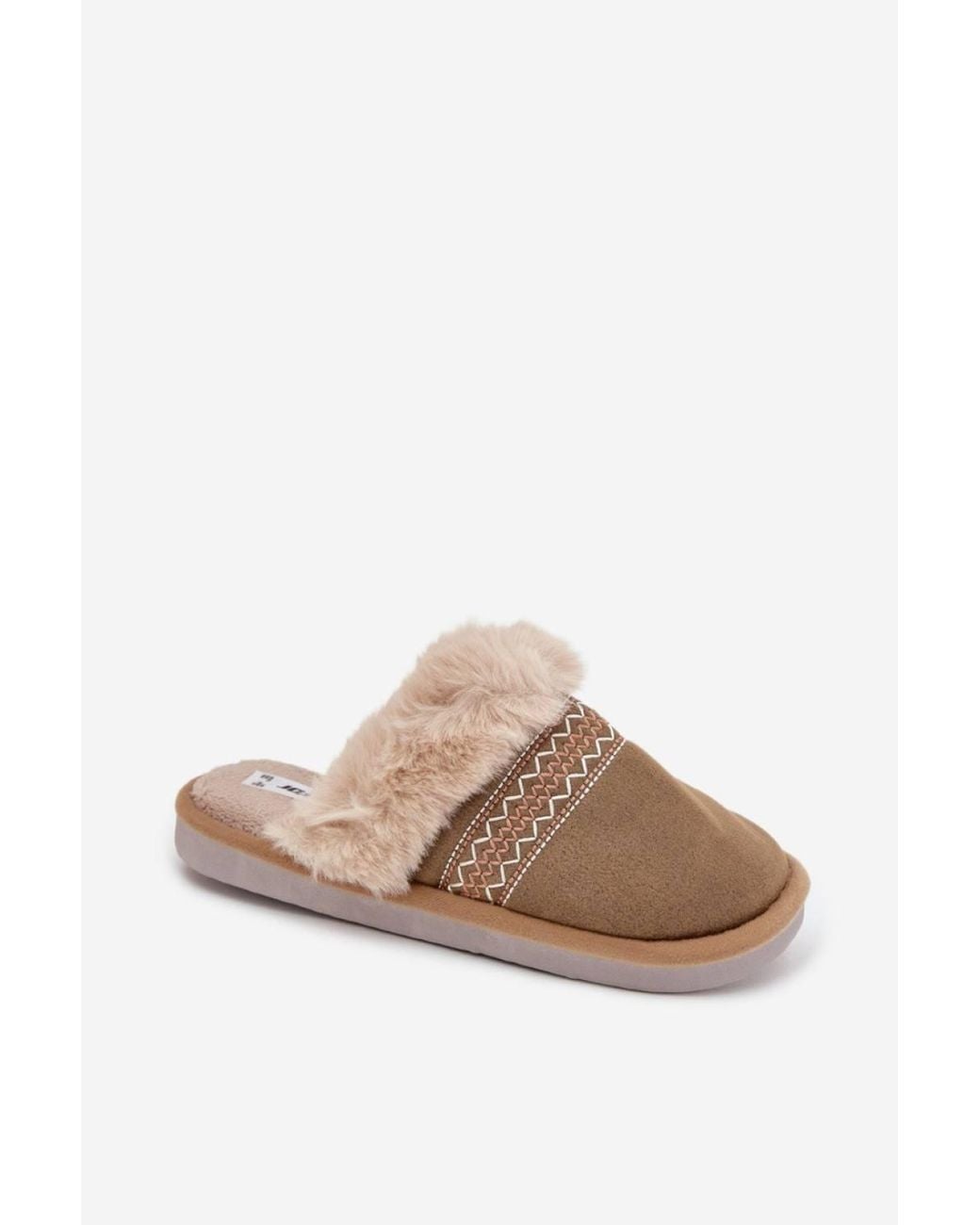 Love Lace Brown Cozy Soft Fabric Slippers With Faux Fur & Embroidery Warm